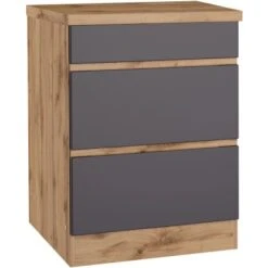 Held Möbel Küchenunterschrank Turin 60 Cm Mit Auszügen Graphit/Wotaneiche