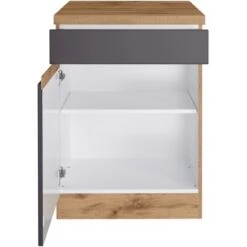 Held Möbel Küchenunterschrank Turin 60 Cm 1 Tür 1 Schublade Graphit/Wotaneiche -Wenko Store 189414 11016600 S 03