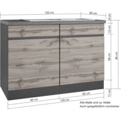 Held Möbel Spülenunterschrank Turin 120 Cm Mit 2 Türen Graphit/Wotaneiche -Wenko Store 189424 11016600 VM 05