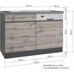 Held Möbel Spülenunterschrank Turin 120 Cm Mit GSP-Blende Graphit/Wotaneiche -Wenko Store 189434 11016600 VM 05