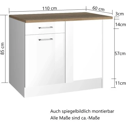 Held Möbel Küchen-Eckschrank Mailand 110 Cm Hochglanz Weiß/Weiß 4 Held Möbel Küchen-Eckschrank Mailand 110 Cm Hochglanz Weiß/Weiß – Bild 2