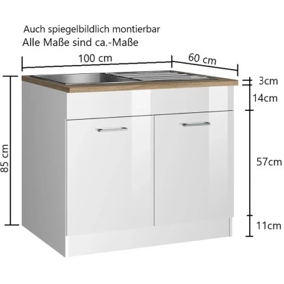 Held Möbel Spülenunterschrank Mailand 100 Cm Hochglanz Weiß/Weiß 5 Held Möbel Spülenunterschrank Mailand 100 Cm Hochglanz Weiß/Weiß – Bild 3