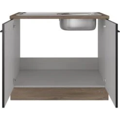 Flex-Well Exclusiv Spülenunterschrank Capri 100 Cm Schwarz Matt-Endgrain Oak -Wenko Store 4047584070117 4051 S 01