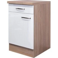 Flex-Well Exclusiv Unterschrank Valero 50 Cm Hochglanz Weiß-Sonoma Eiche