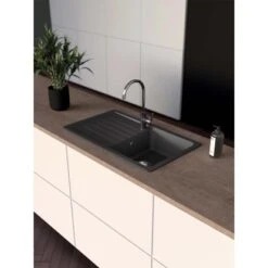 Granitspüle Altena D-100 Inkl. Küchenarmatur Simi 50 Cm X 86 Cm Onyx -Wenko Store 509101 3587 3