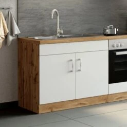 Held Möbel Spülenschrank Sorrento BxHxT 100x85x60 Cm 2 Türen Weiß-Wotaneiche -Wenko Store 853804 11016600 11