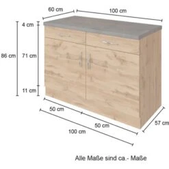 Held Möbel Unterschrank Sorrento 100x85x60 Cm 2 Schub. 1 EL-B. Wotan.-Graf. -Wenko Store 853805 11016600 4