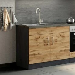 Held Möbel Spülenschrank Sorrento B100 X H85 X T60 Cm 2 Türen Wotaneiche-Grafit -Wenko Store 853821 11016600 11