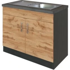 Held Möbel Spülenschrank Sorrento B100 X H85 X T60 Cm 2 Türen Wotaneiche-Grafit -Wenko Store 853821 11016600 2
